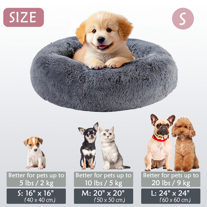 Calming Dog & Cat Bed, Donut Cuddler Warming Cozy Soft Round Bed, Fluffy Faux Fur Plush Cushion Bed For Small Medium And Large Dogs And Cats (40.64cm/50.8cm/60.96cm/71.12cm/78.74cm/99.06cm) Christmas Gift