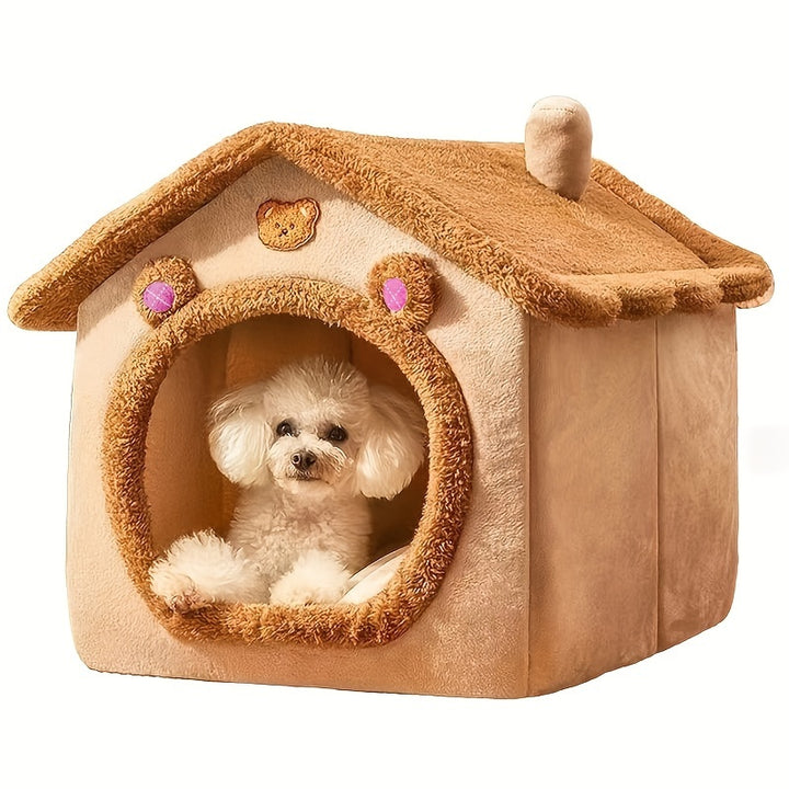 Contemporary Style Pet House, Seasonal All-Weather Small Dog Bed, Teddy Winter Warmth, Washable Dog House, Polyester Material, Assemble-able Cat Furniture