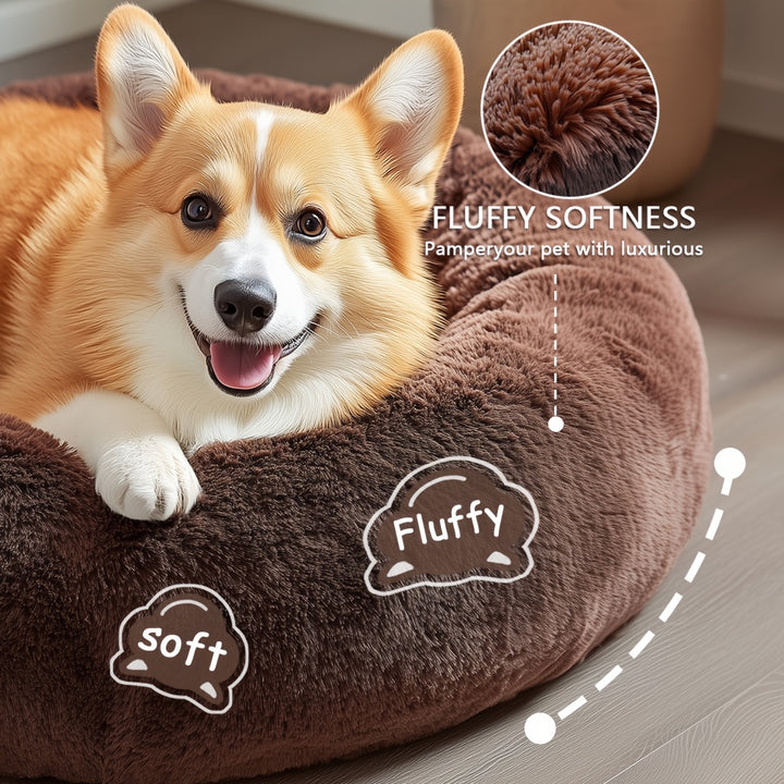 Calming Dog & Cat Bed, Donut Cuddler Warming Cozy Soft Round Bed, Fluffy Faux Fur Plush Cushion Bed For Small Medium And Large Dogs And Cats (40.64cm/50.8cm/60.96cm/71.12cm/78.74cm/99.06cm) Christmas Gift