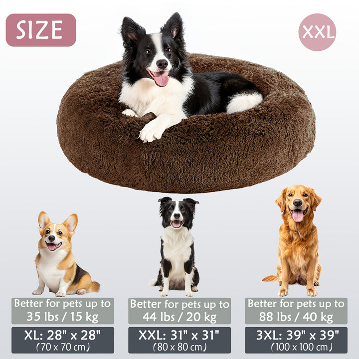 Calming Dog & Cat Bed, Donut Cuddler Warming Cozy Soft Round Bed, Fluffy Faux Fur Plush Cushion Bed For Small Medium And Large Dogs And Cats (40.64cm/50.8cm/60.96cm/71.12cm/78.74cm/99.06cm) Christmas Gift