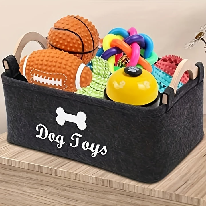 A Felt Pet Toy Box, a Dog Toy Container, a Storage Basket Organizer for Tidying Up Pet Toys, Blankets, Leashes, And Food, Without Battery