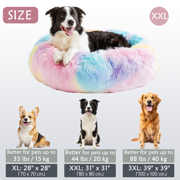 Calming Dog & Cat Bed, Donut Cuddler Warming Cozy Soft Round Bed, Fluffy Faux Fur Plush Cushion Bed For Small Medium And Large Dogs And Cats (40.64cm/50.8cm/60.96cm/71.12cm/78.74cm/99.06cm) Christmas Gift