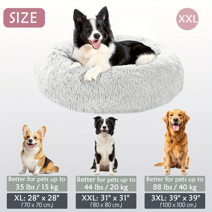 Calming Dog & Cat Bed, Donut Cuddler Warming Cozy Soft Round Bed, Fluffy Faux Fur Plush Cushion Bed For Small Medium And Large Dogs And Cats (40.64cm/50.8cm/60.96cm/71.12cm/78.74cm/99.06cm) Christmas Gift