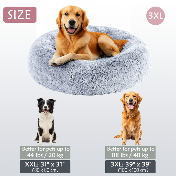 Calming Dog & Cat Bed, Donut Cuddler Warming Cozy Soft Round Bed, Fluffy Faux Fur Plush Cushion Bed For Small Medium And Large Dogs And Cats (40.64cm/50.8cm/60.96cm/71.12cm/78.74cm/99.06cm) Christmas Gift