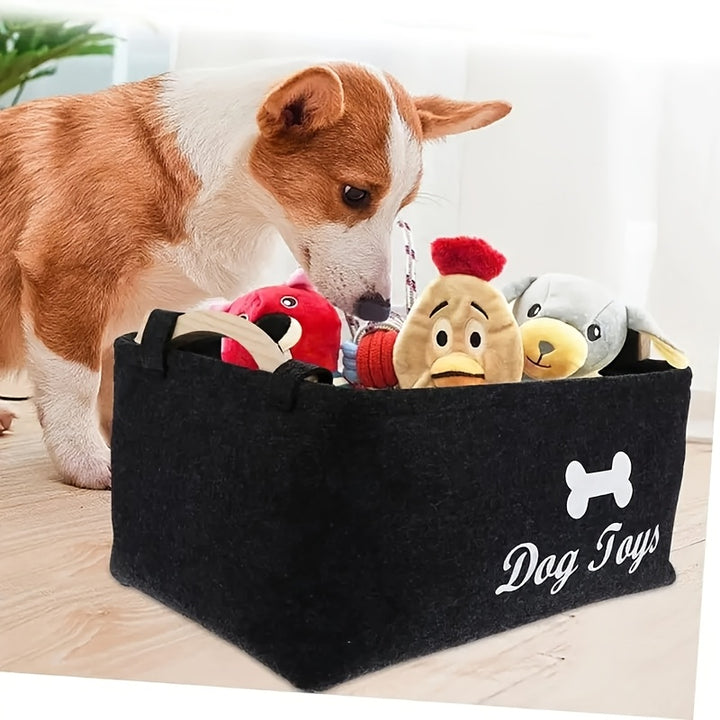 A Felt Pet Toy Box, a Dog Toy Container, a Storage Basket Organizer for Tidying Up Pet Toys, Blankets, Leashes, And Food, Without Battery