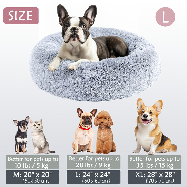 Calming Dog & Cat Bed, Donut Cuddler Warming Cozy Soft Round Bed, Fluffy Faux Fur Plush Cushion Bed For Small Medium And Large Dogs And Cats (40.64cm/50.8cm/60.96cm/71.12cm/78.74cm/99.06cm) Christmas Gift